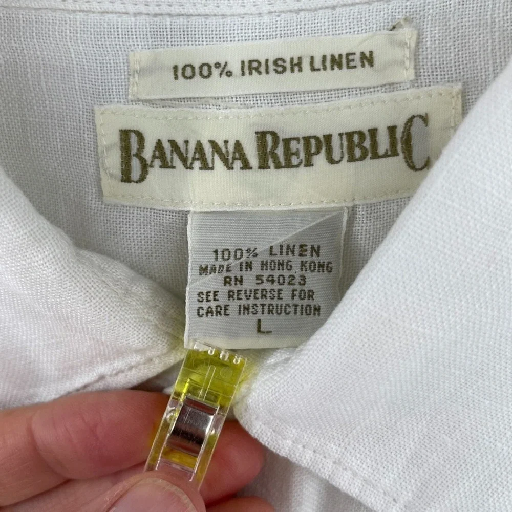 Vintage Banana Republic Shirt Mens L 100% Irish Linen Long Sleeve Button Up FLAW